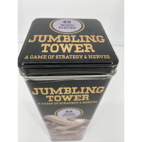 NEW Solid Wood Jumbling Tower Game In Tin by Cardinal Industries 48 Wood Pcs NIB - Picture 5 of 7